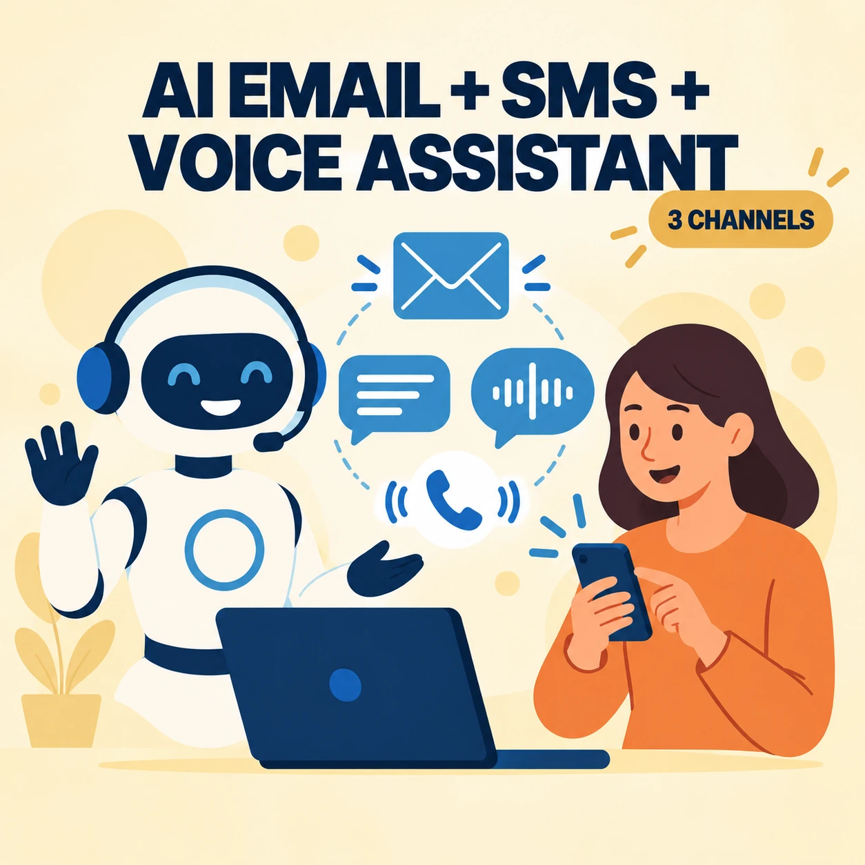 AI Assistant setup for email, SMS, and voice channels